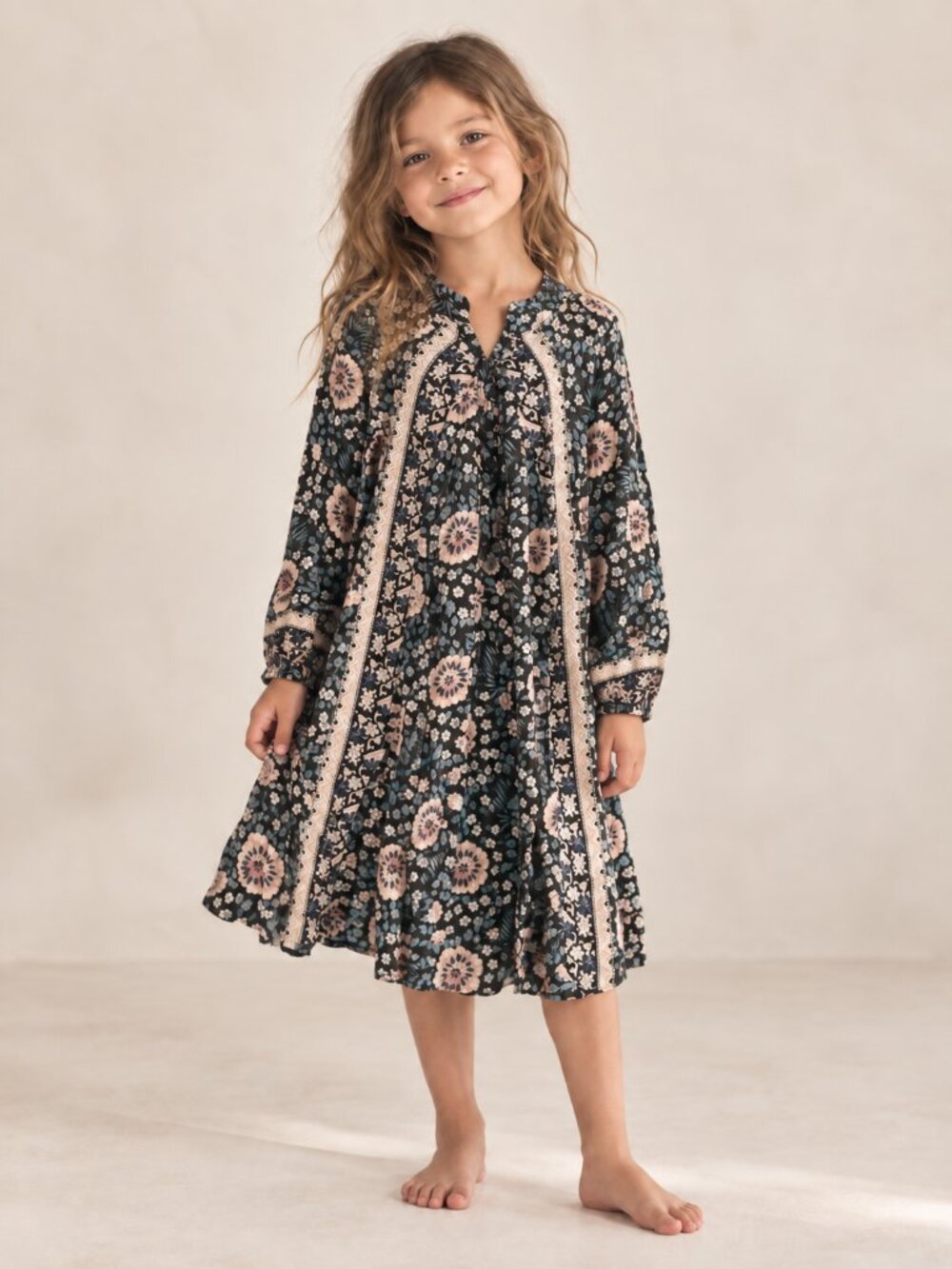 NATALIE MARTIN Fiore Designer Kids Dress Blue Batik Floral